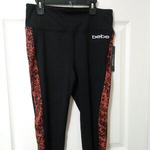 Bebe Women Leggings Stretch Capri Large Black Animal Print